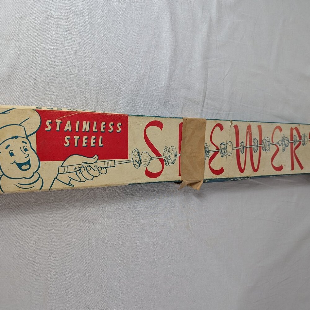 Androck Skewers Set Vintage MCM Shish Kebab Wood Handle 30" BBQ Grill Orig Box